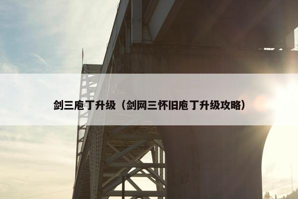剑三庖丁升级（剑网三怀旧庖丁升级攻略）