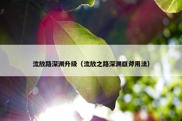 流放路深渊升级（流放之路深渊巨斧用法）
