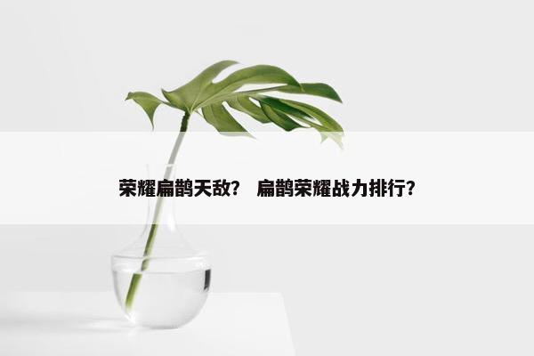 荣耀扁鹊天敌？ 扁鹊荣耀战力排行？