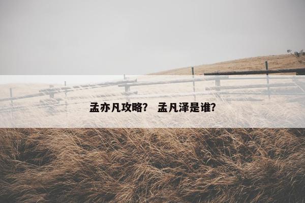 孟亦凡攻略？ 孟凡泽是谁？
