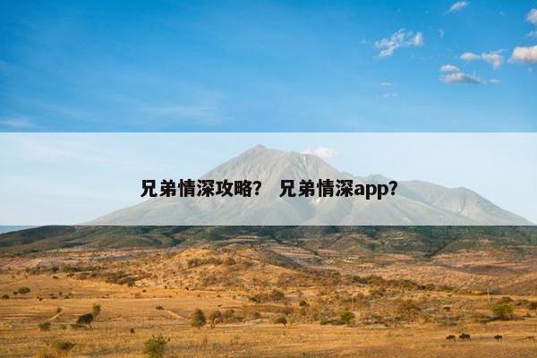 兄弟情深攻略？ 兄弟情深app？