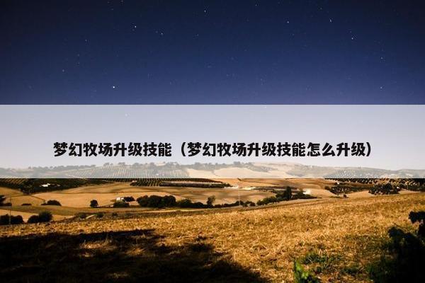 梦幻牧场升级技能（梦幻牧场升级技能怎么升级）