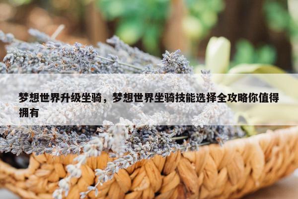 梦想世界升级坐骑，梦想世界坐骑技能选择全攻略你值得拥有